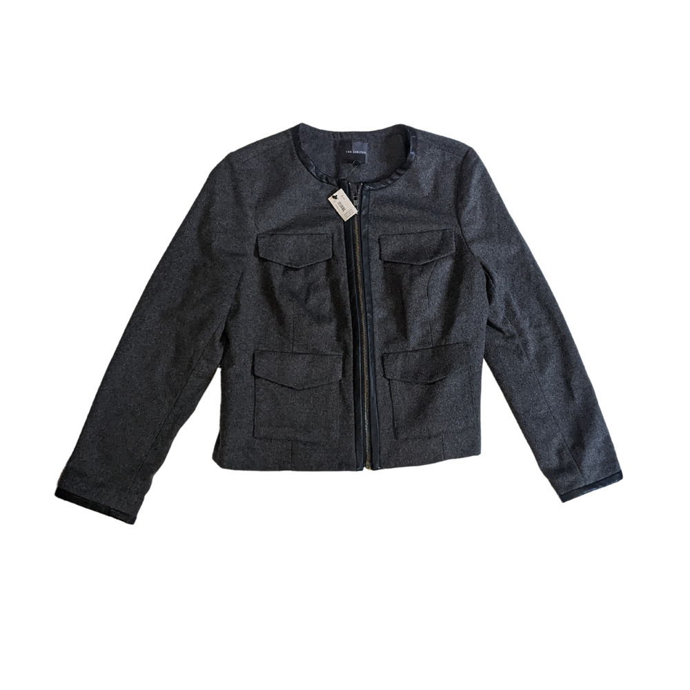 *NWT* The Limited Grey Wool Blend Zip Jacket w/ Black Faux Leather Trim Size L